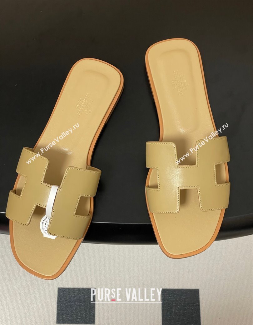 Hermes Oran Classic Flat Slides Sandal in Smooth Calfskin Beige 2025 H081803 (MD-250819045)