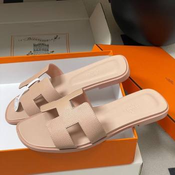 Hermes Oran Classic Flat Slides Sandal in Palm-Grained Calfskin Beige 2025 0819 (MD-250819005)