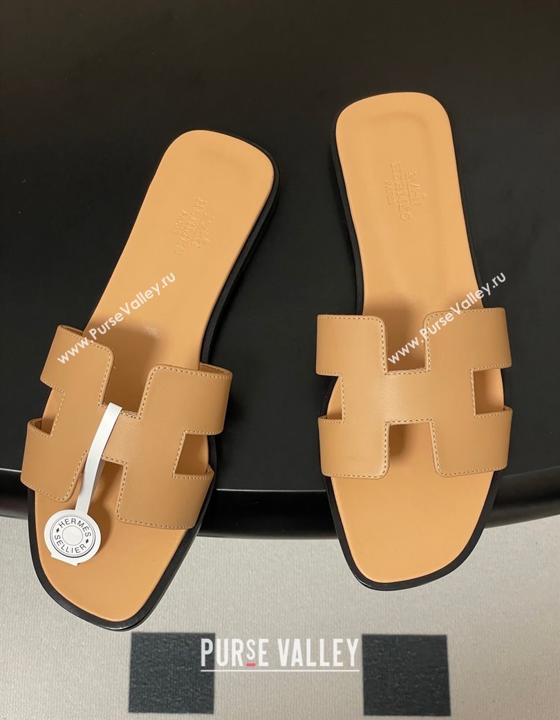 Hermes Oran Classic Flat Slides Sandal in Smooth Calfskin Beige Yellow 2025 H081803 (MD-250819048)