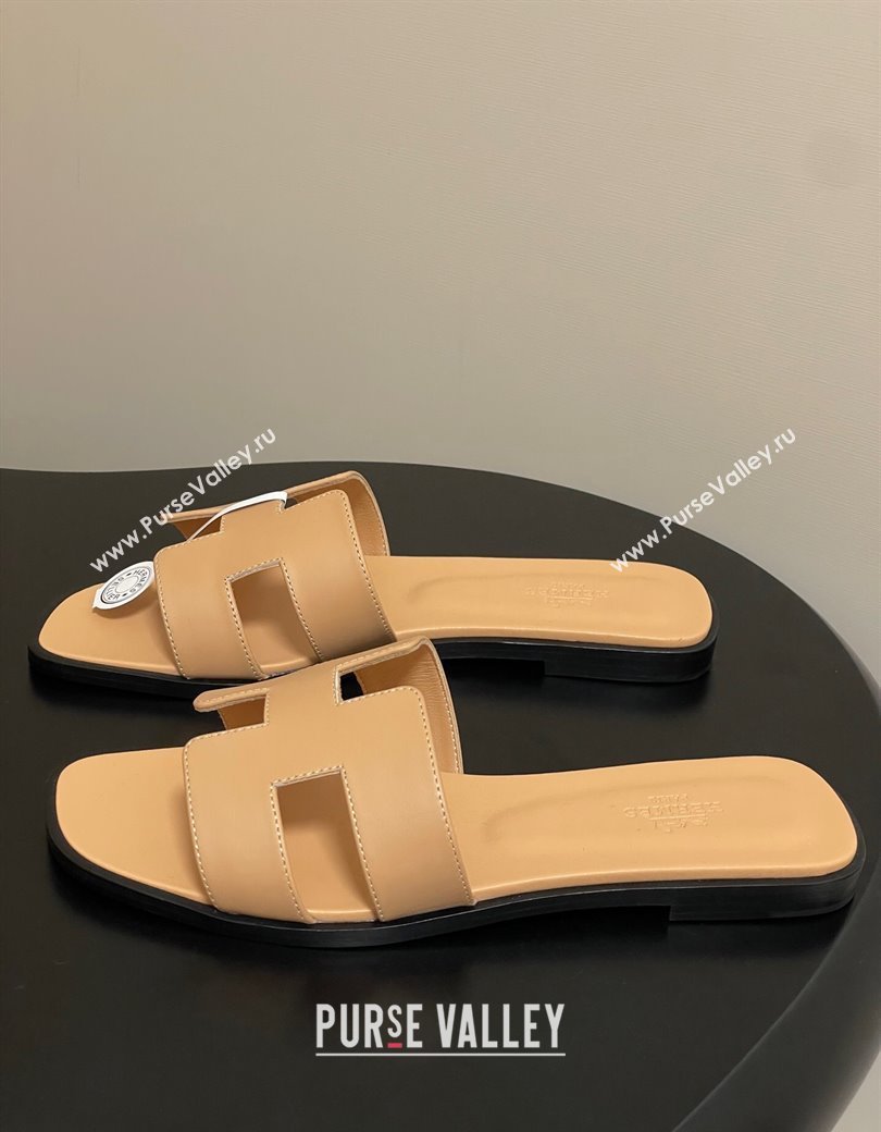 Hermes Oran Classic Flat Slides Sandal in Smooth Calfskin Beige Yellow 2025 H081803 (MD-250819048)