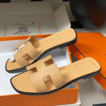 Hermes Oran Classic Flat Slides Sandal in Smooth Calfskin Beige Yellow 2025 H081803 (MD-250819048)