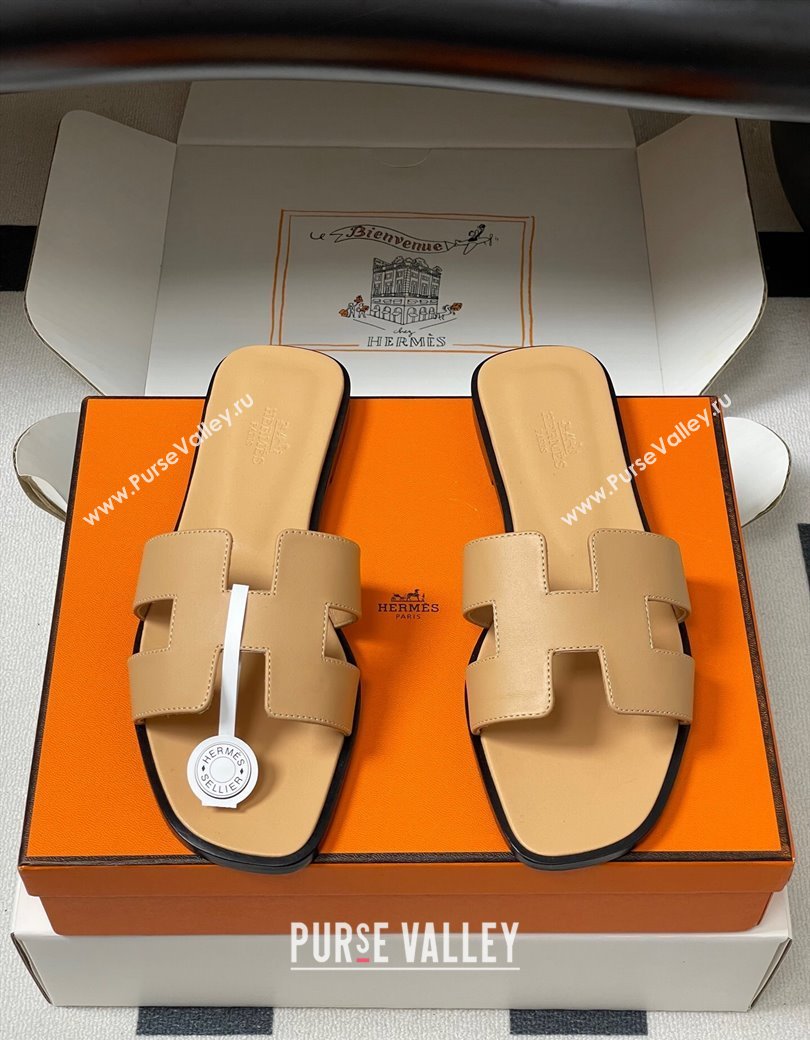 Hermes Oran Classic Flat Slides Sandal in Smooth Calfskin Beige Yellow 2025 H081803 (MD-250819048)