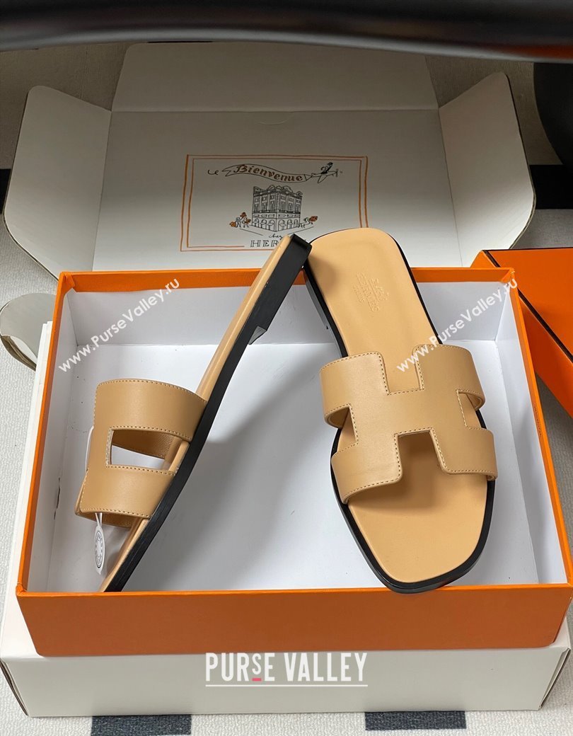 Hermes Oran Classic Flat Slides Sandal in Smooth Calfskin Beige Yellow 2025 H081803 (MD-250819048)