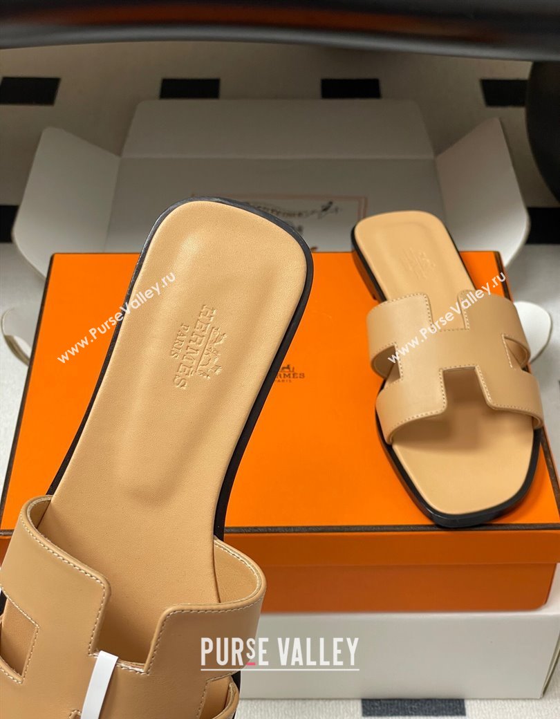 Hermes Oran Classic Flat Slides Sandal in Smooth Calfskin Beige Yellow 2025 H081803 (MD-250819048)