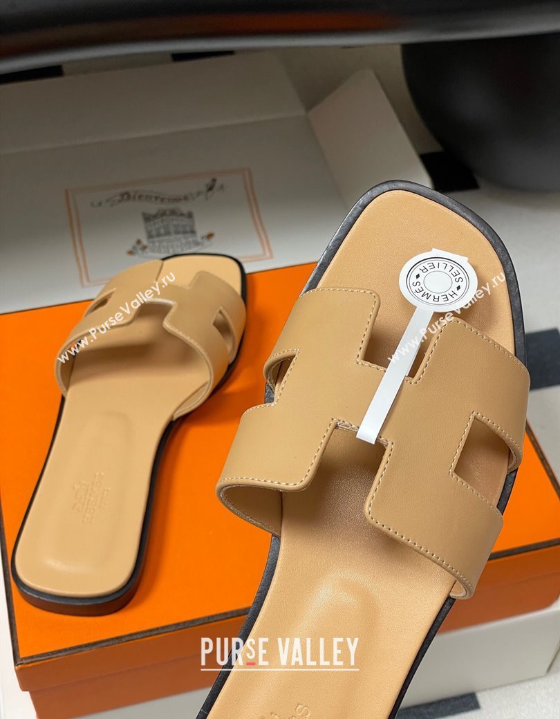 Hermes Oran Classic Flat Slides Sandal in Smooth Calfskin Beige Yellow 2025 H081803 (MD-250819048)