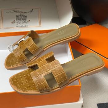 Hermes Oran Classic Flat Slides Sandal in Stone Embossed Calfskin Brown 2025 H081803 (MD-250819065)
