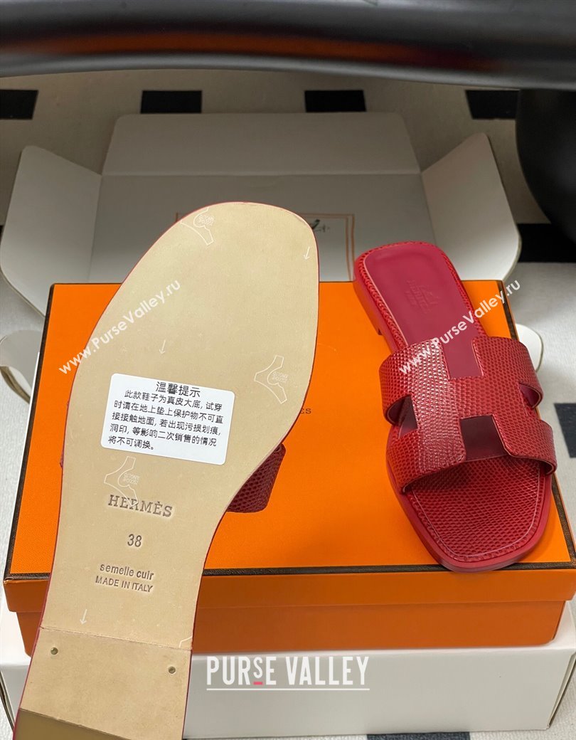 Hermes Oran Classic Flat Slides Sandal in Lizard Embossed Calfskin Red 2025 H081803 (MD-250819072)