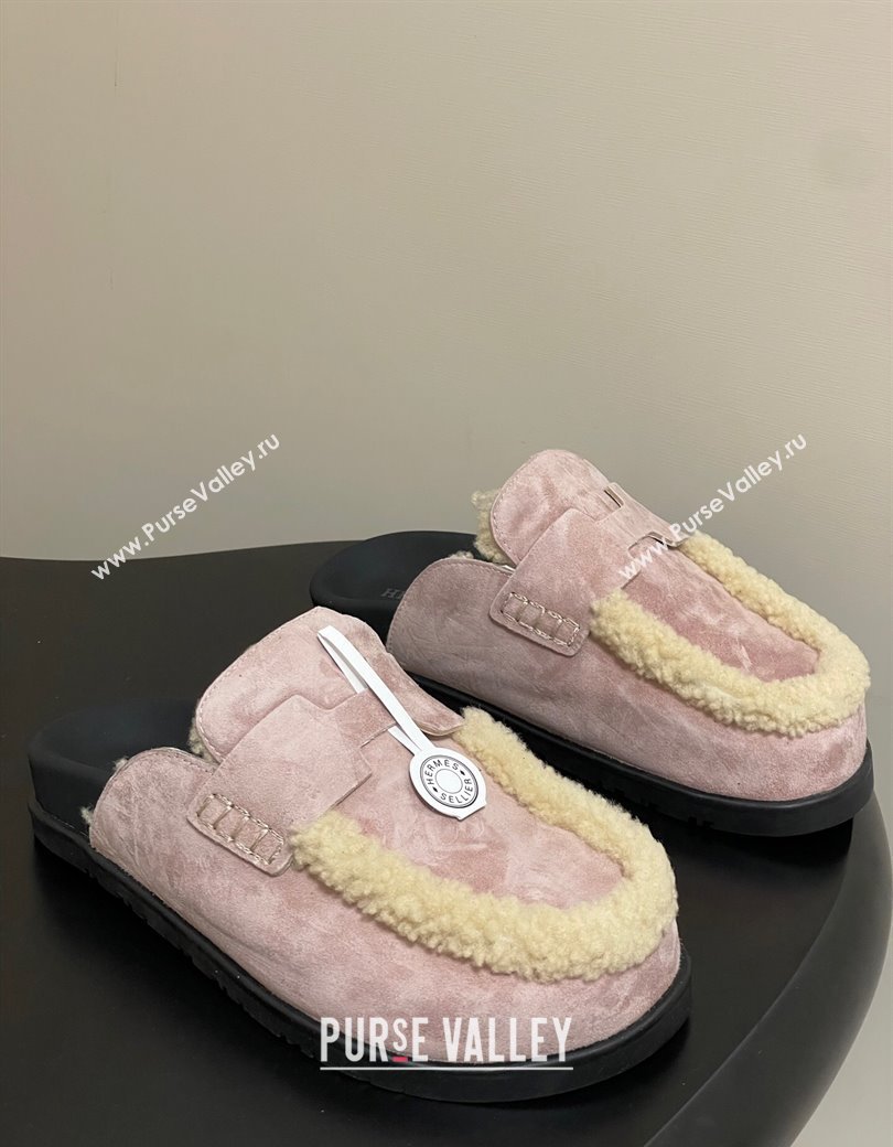 Hermes Go Mule in Suede and Shearling Pink 2025 H232865 (MD-250820001)