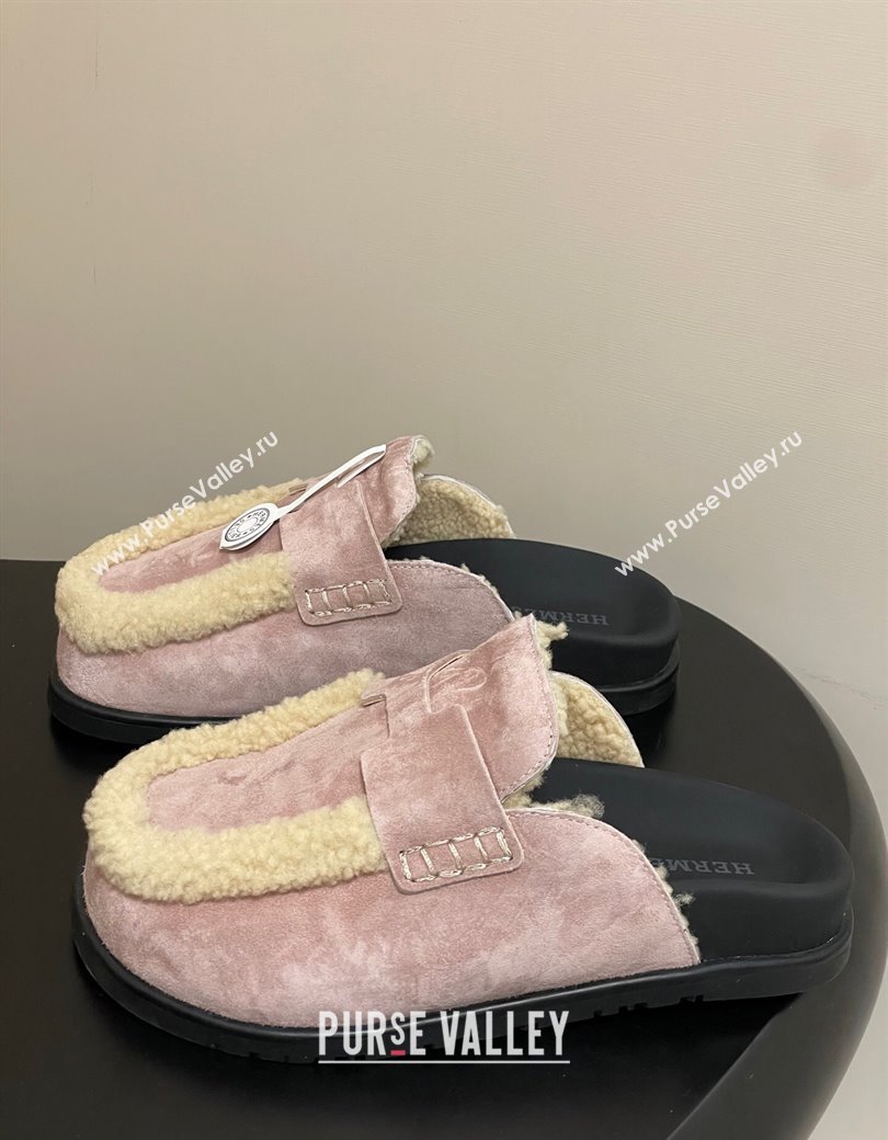 Hermes Go Mule in Suede and Shearling Pink 2025 H232865 (MD-250820001)