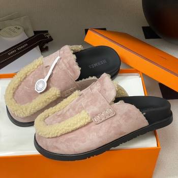 Hermes Go Mule in Suede and Shearling Pink 2025 H232865 (MD-250820001)