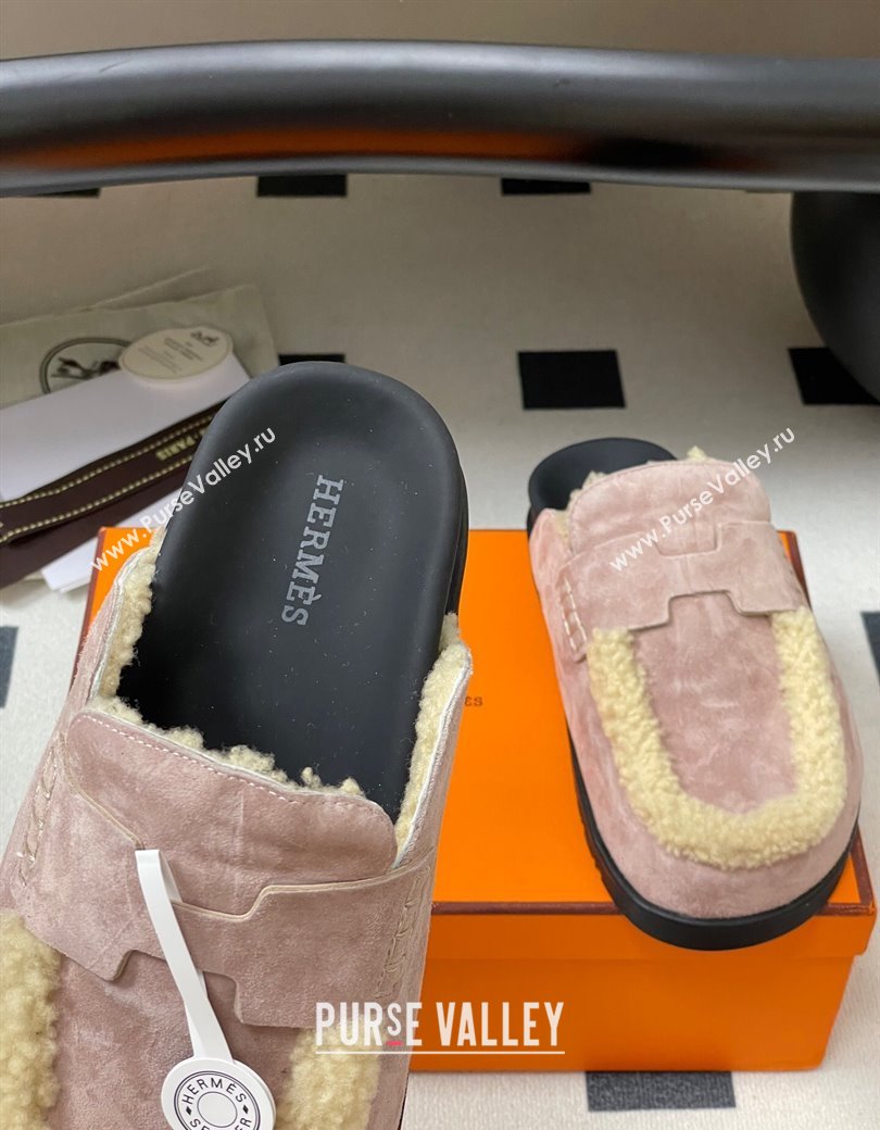 Hermes Go Mule in Suede and Shearling Pink 2025 H232865 (MD-250820001)