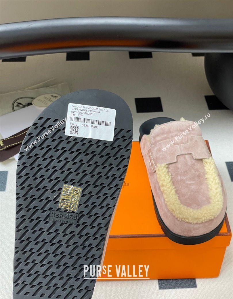 Hermes Go Mule in Suede and Shearling Pink 2025 H232865 (MD-250820001)