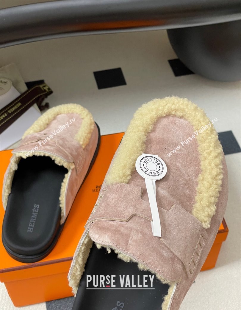Hermes Go Mule in Suede and Shearling Pink 2025 H232865 (MD-250820001)