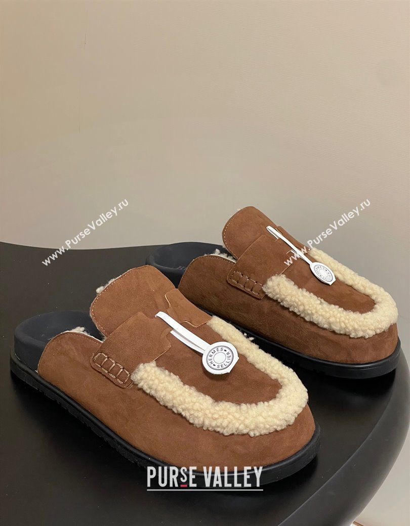 Hermes Go Mule in Suede and Shearling Brown 2025 H232865 (MD-250820003)