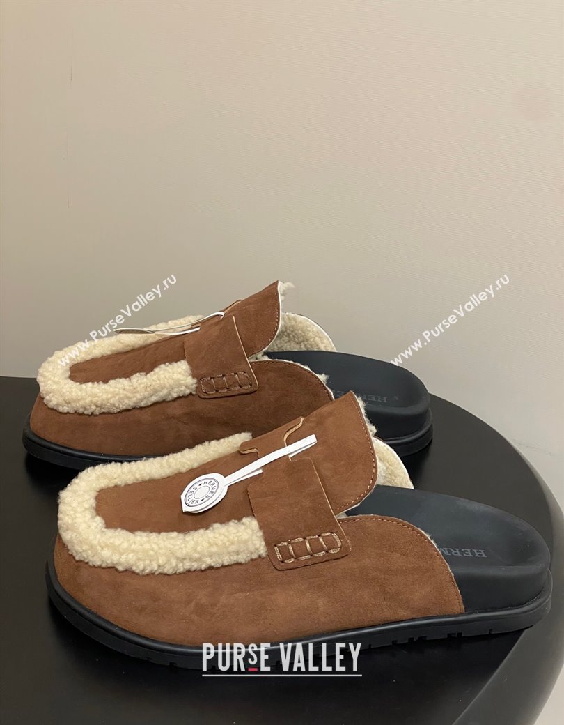 Hermes Go Mule in Suede and Shearling Brown 2025 H232865 (MD-250820003)