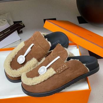 Hermes Go Mule in Suede and Shearling Brown 2025 H232865 (MD-250820003)