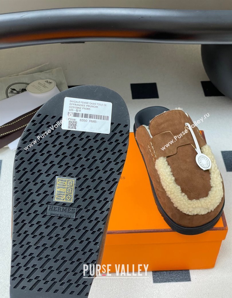 Hermes Go Mule in Suede and Shearling Brown 2025 H232865 (MD-250820003)