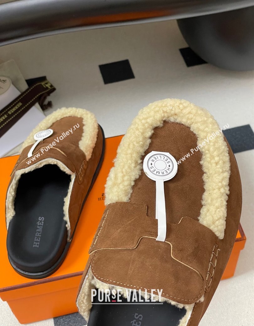 Hermes Go Mule in Suede and Shearling Brown 2025 H232865 (MD-250820003)