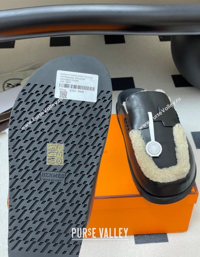Hermes Go Mule in Calfskin and Shearling Black 2025 H232865 (MD-250820004)