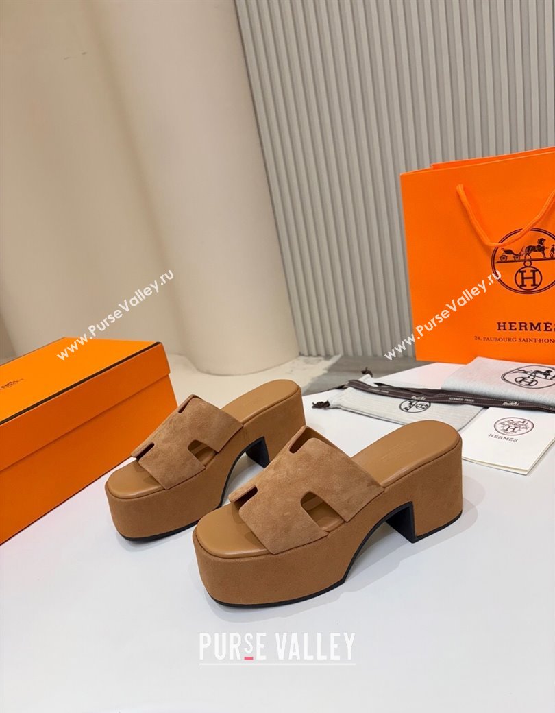 Hermes Suede Platform Slides Sandal 7.5cm Brown 2025 H082003 (MD-250820018)