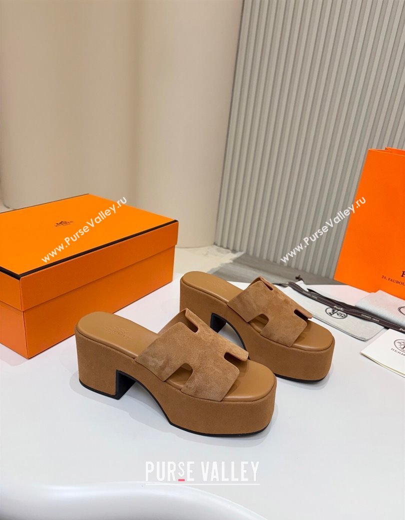 Hermes Suede Platform Slides Sandal 7.5cm Brown 2025 H082003 (MD-250820018)