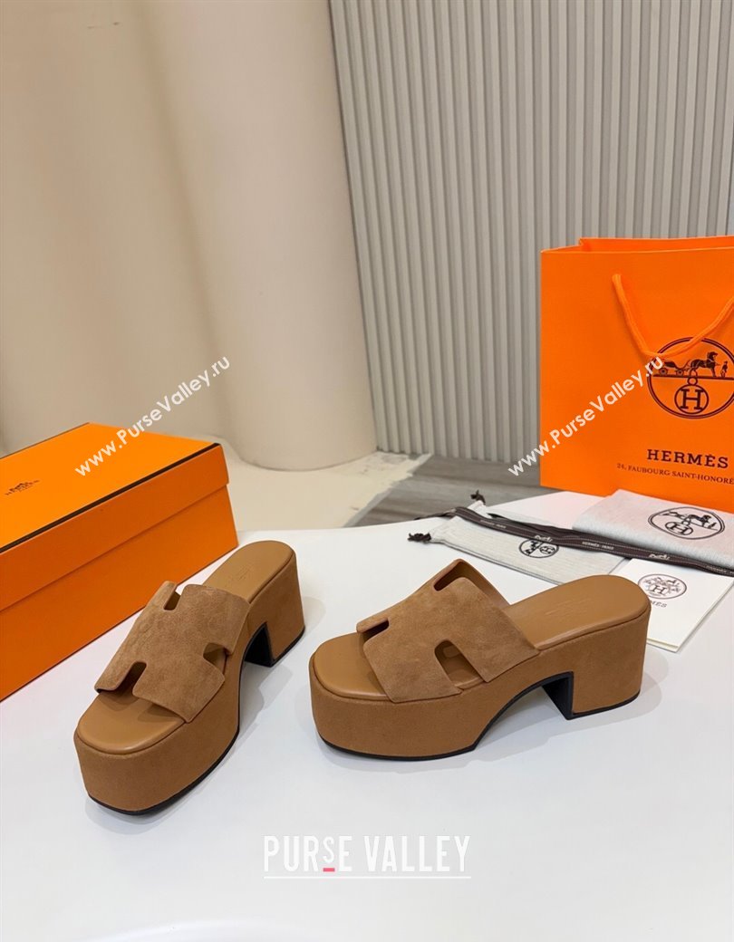 Hermes Suede Platform Slides Sandal 7.5cm Brown 2025 H082003 (MD-250820018)