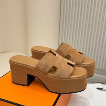 Hermes Suede Platform Slides Sandal 7.5cm Brown 2025 H082003 (MD-250820018)