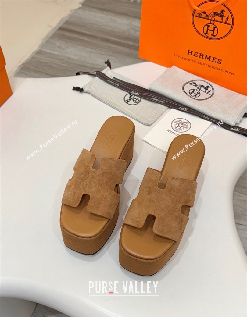 Hermes Suede Platform Slides Sandal 7.5cm Brown 2025 H082003 (MD-250820018)