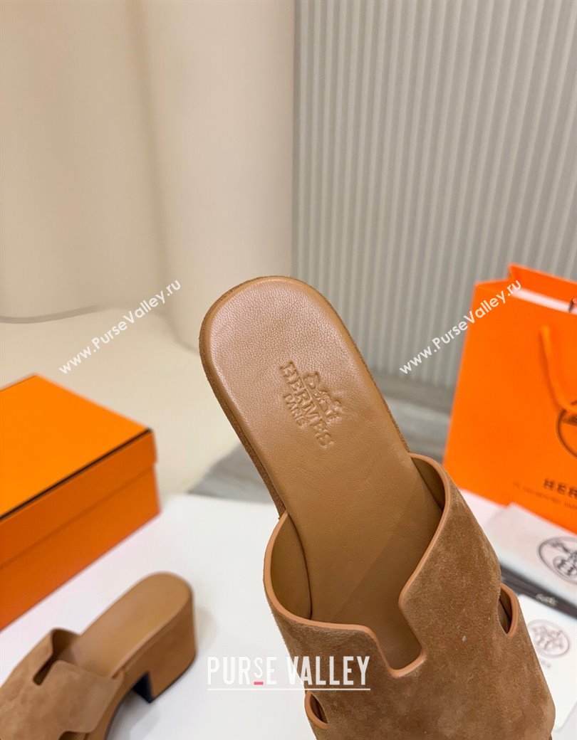 Hermes Suede Platform Slides Sandal 7.5cm Brown 2025 H082003 (MD-250820018)