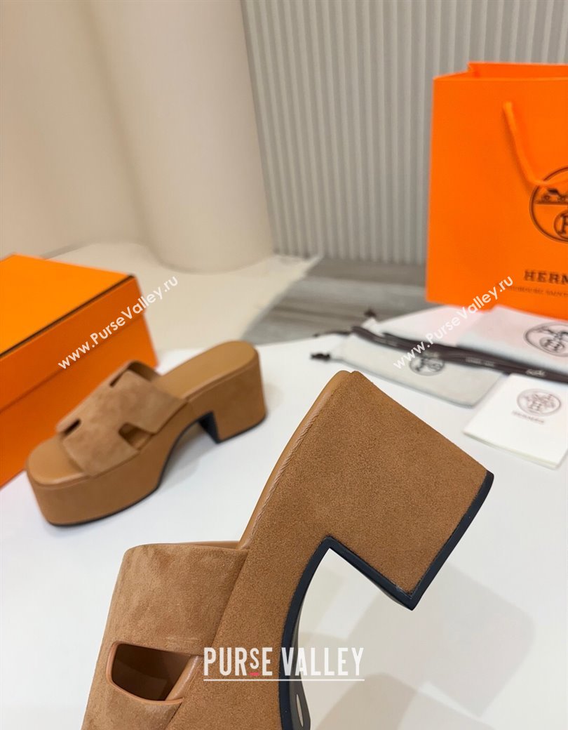Hermes Suede Platform Slides Sandal 7.5cm Brown 2025 H082003 (MD-250820018)