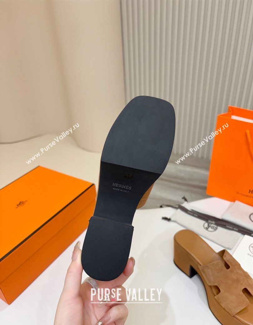 Hermes Suede Platform Slides Sandal 7.5cm Brown 2025 H082003 (MD-250820018)