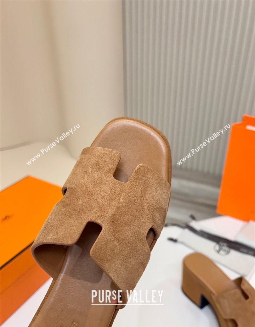 Hermes Suede Platform Slides Sandal 7.5cm Brown 2025 H082003 (MD-250820018)