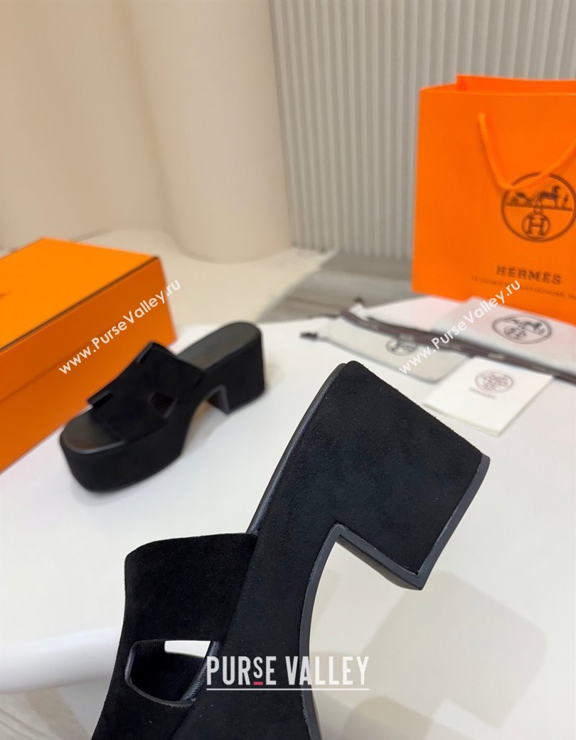 Hermes Suede Platform Slides Sandal 7.5cm Black 2025 H082003 (MD-250820019)