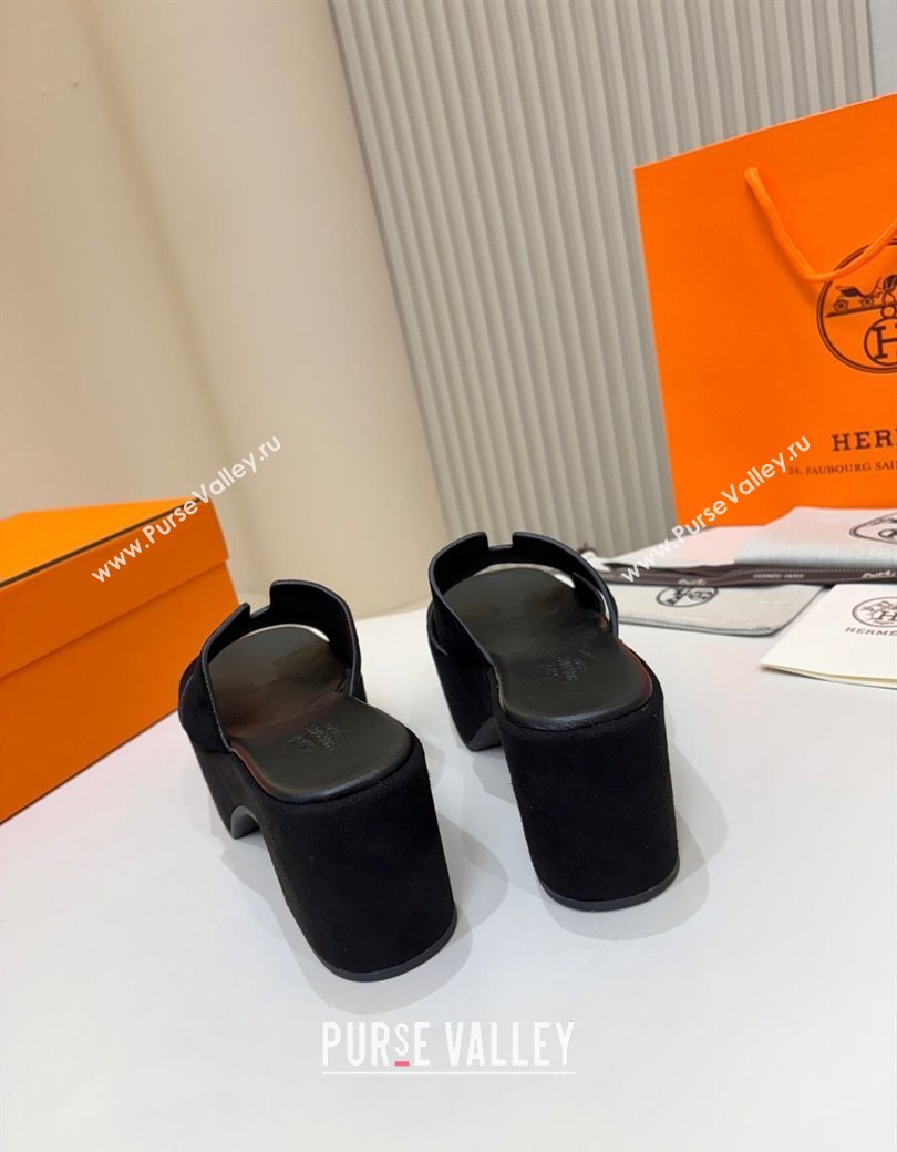 Hermes Suede Platform Slides Sandal 7.5cm Black 2025 H082003 (MD-250820019)