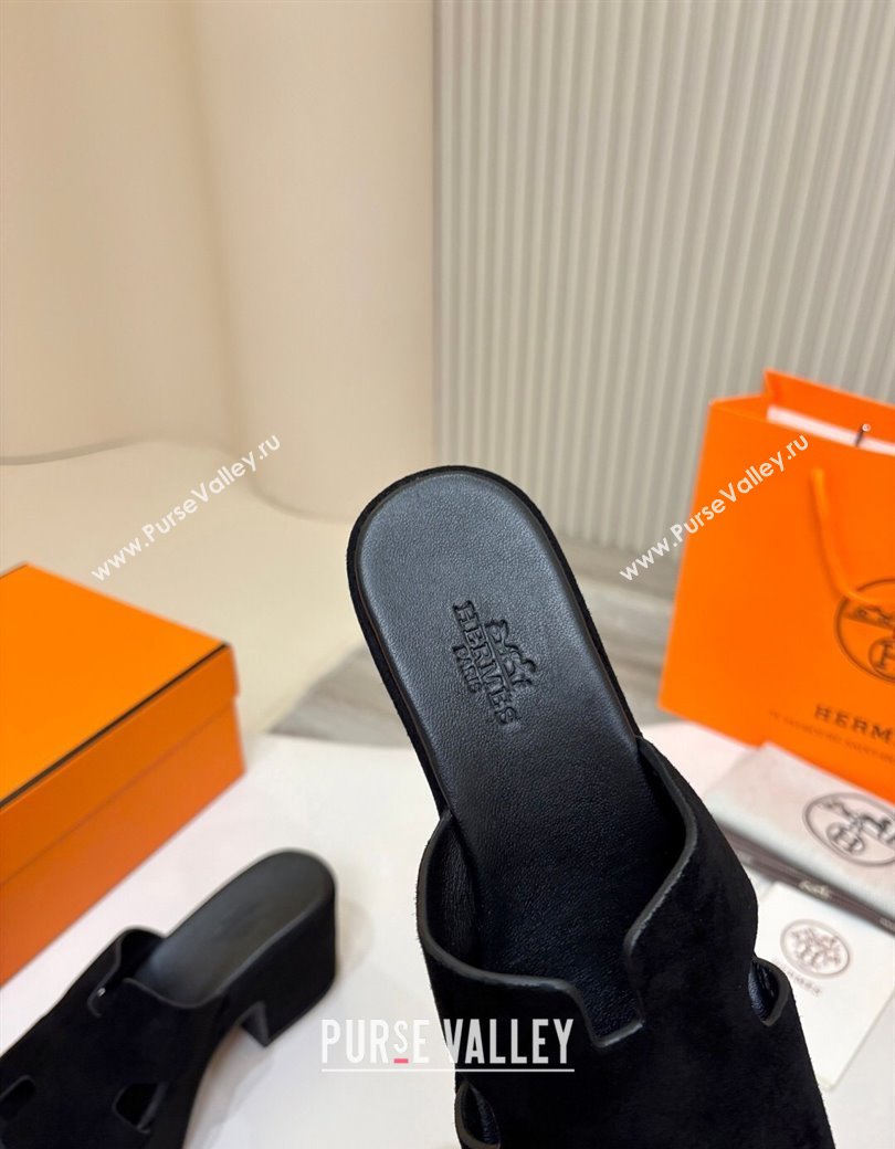 Hermes Suede Platform Slides Sandal 7.5cm Black 2025 H082003 (MD-250820019)