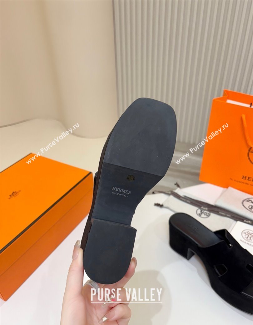 Hermes Suede Platform Slides Sandal 7.5cm Black 2025 H082003 (MD-250820019)