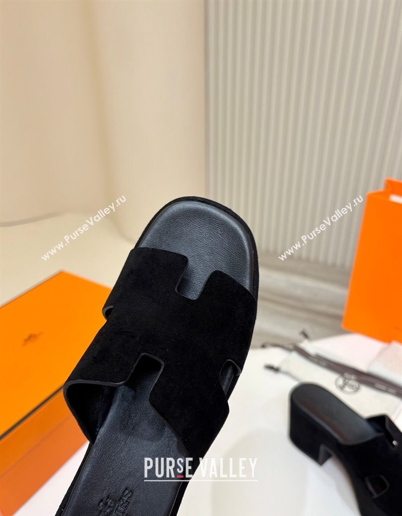 Hermes Suede Platform Slides Sandal 7.5cm Black 2025 H082003 (MD-250820019)