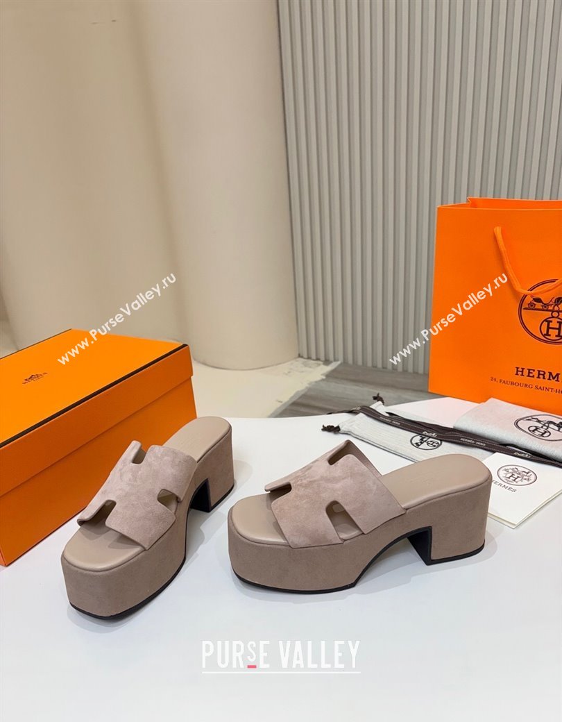 Hermes Suede Platform Slides Sandal 7.5cm Grey 2025 H082003 (MD-250820020)