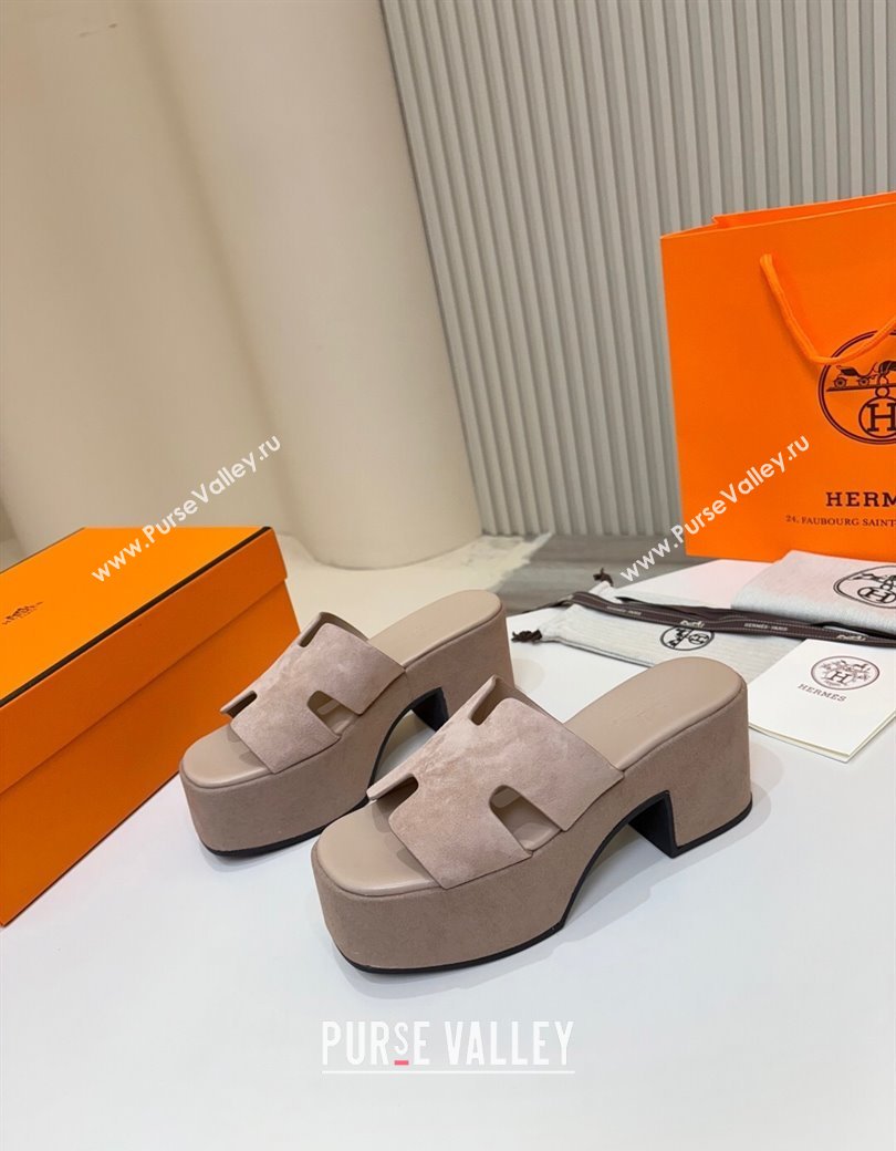 Hermes Suede Platform Slides Sandal 7.5cm Grey 2025 H082003 (MD-250820020)