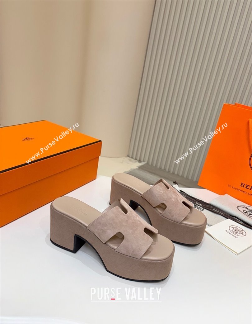 Hermes Suede Platform Slides Sandal 7.5cm Grey 2025 H082003 (MD-250820020)