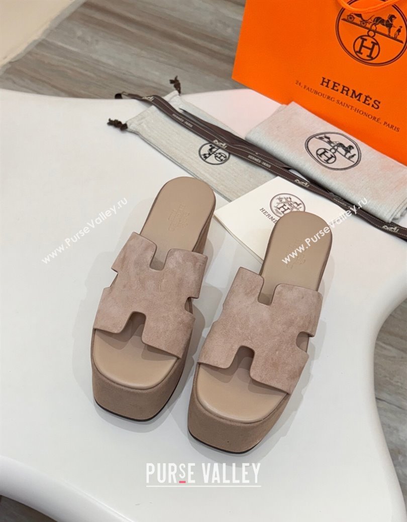 Hermes Suede Platform Slides Sandal 7.5cm Grey 2025 H082003 (MD-250820020)