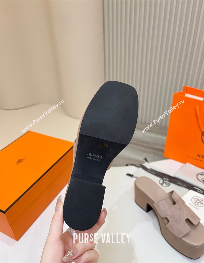 Hermes Suede Platform Slides Sandal 7.5cm Grey 2025 H082003 (MD-250820020)