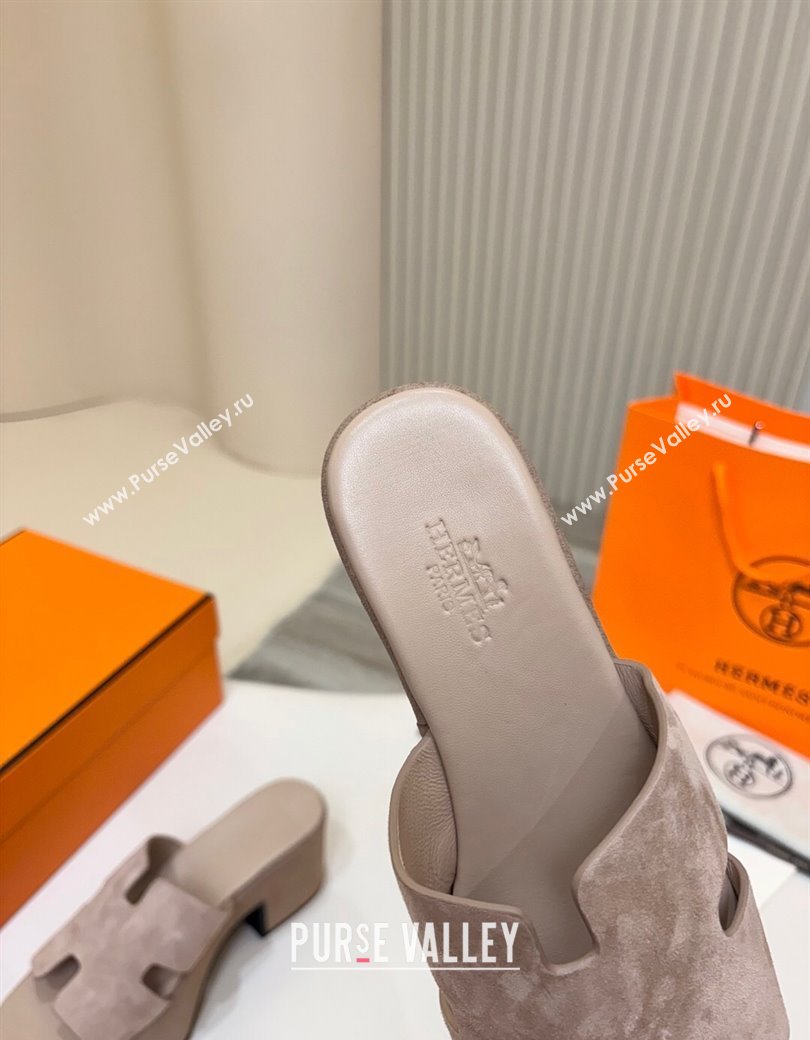 Hermes Suede Platform Slides Sandal 7.5cm Grey 2025 H082003 (MD-250820020)