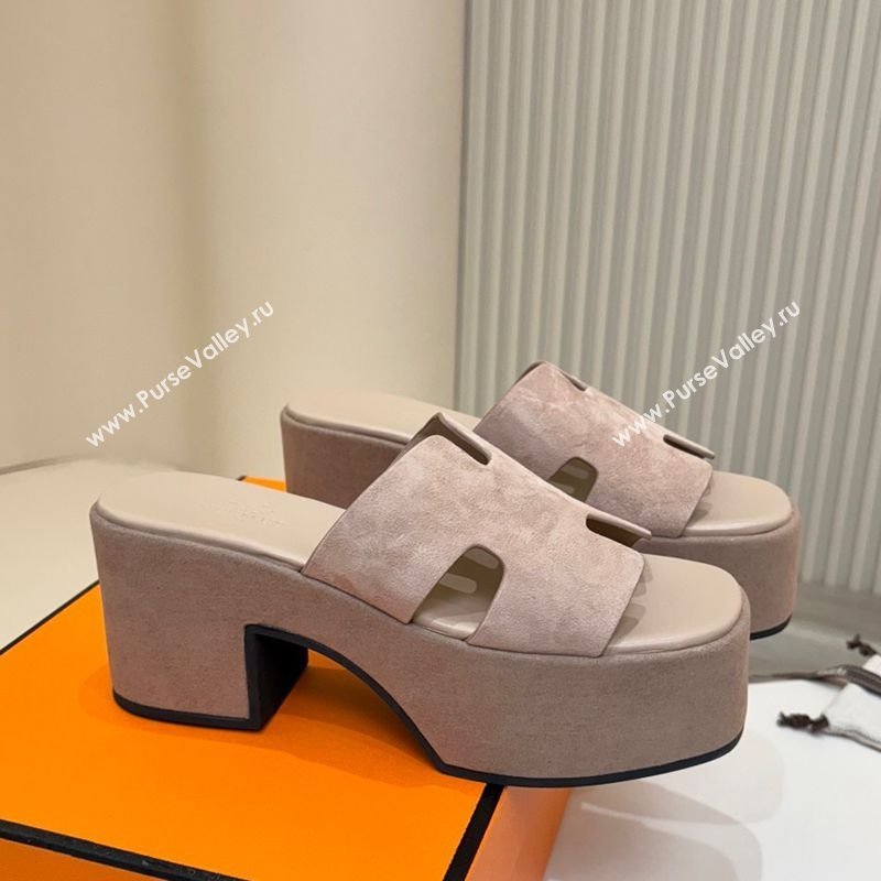 Hermes Suede Platform Slides Sandal 7.5cm Grey 2025 H082003 (MD-250820020)