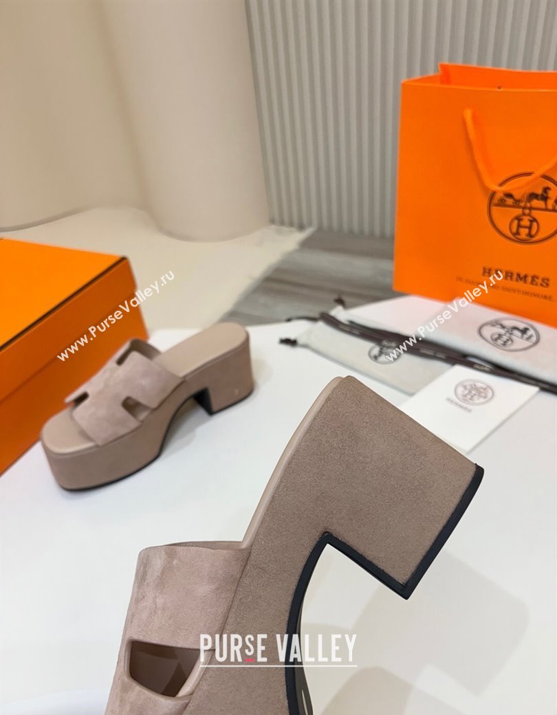 Hermes Suede Platform Slides Sandal 7.5cm Grey 2025 H082003 (MD-250820020)