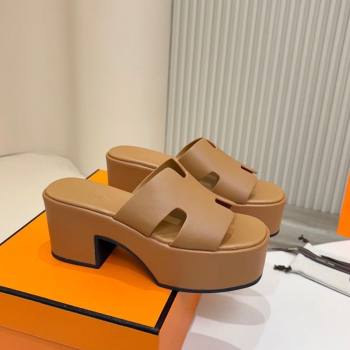 Hermes Calfskin Platform Slides Sandal 7.5cm Brown 2025 H082003 (MD-250820021)