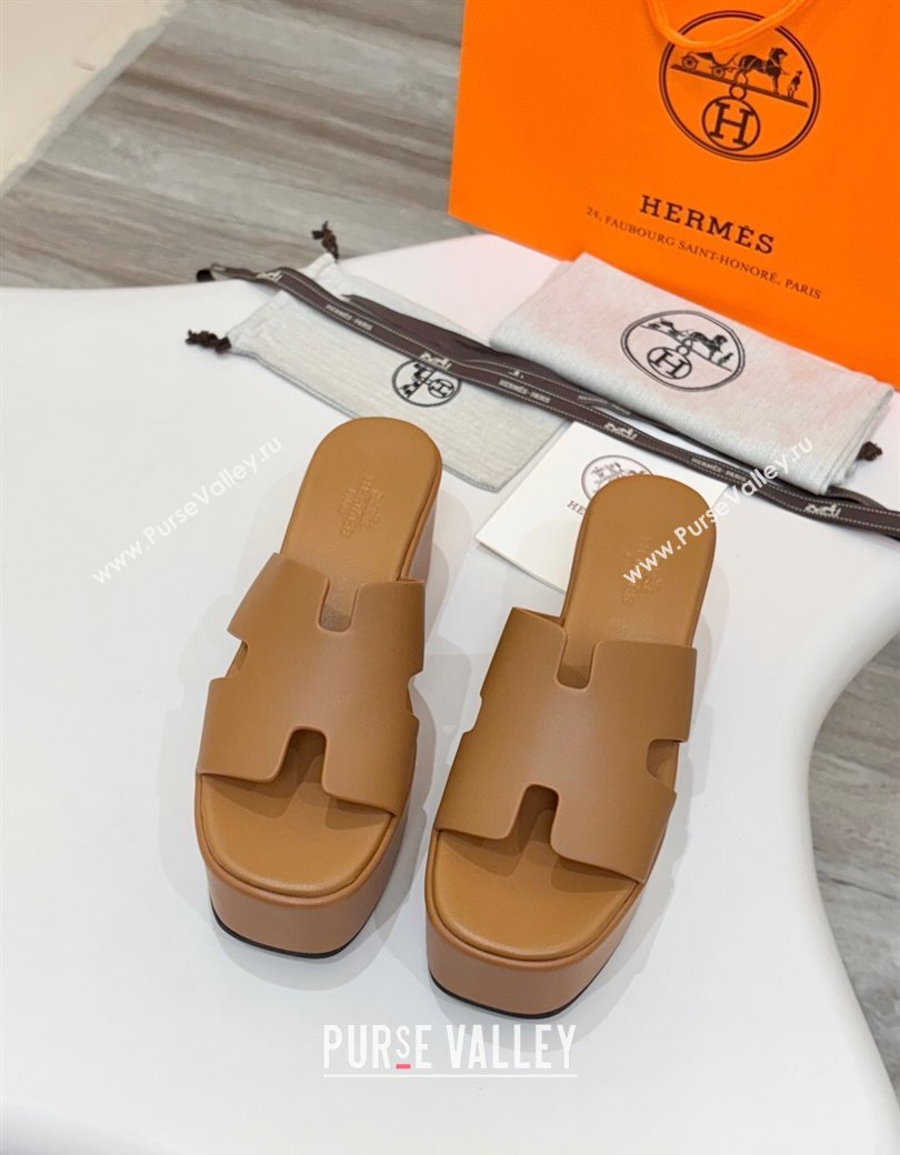 Hermes Calfskin Platform Slides Sandal 7.5cm Brown 2025 H082003 (MD-250820021)