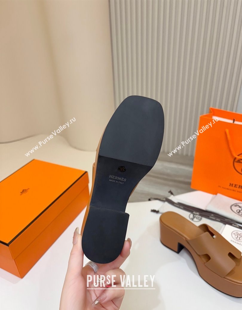 Hermes Calfskin Platform Slides Sandal 7.5cm Brown 2025 H082003 (MD-250820021)