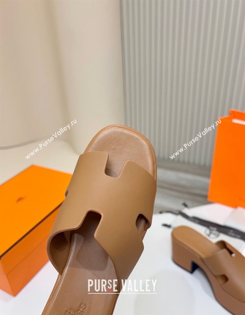 Hermes Calfskin Platform Slides Sandal 7.5cm Brown 2025 H082003 (MD-250820021)