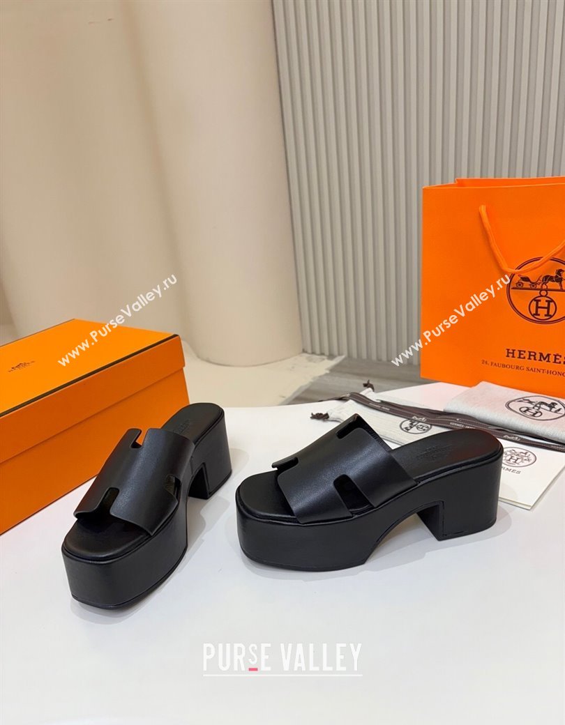 Hermes Calfskin Platform Slides Sandal 7.5cm Black 2025 H082003 (MD-250820022)